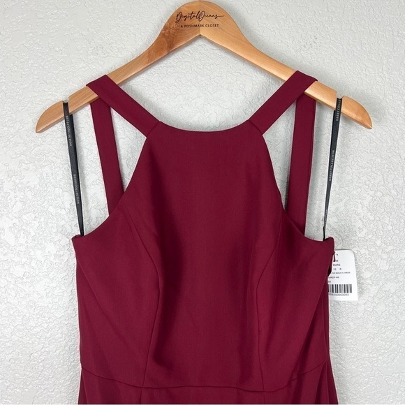 Dessy Collection NWT High-Neck Backless Crepe Trumpet Gown, Burgundy Red 10 - Picture 3 of 12